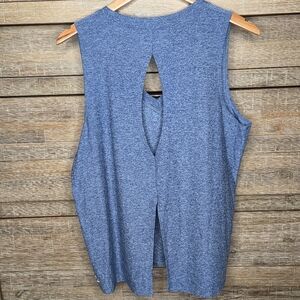 Beyond Yoga All About It Split Back Tank Blue Heather Large NWT